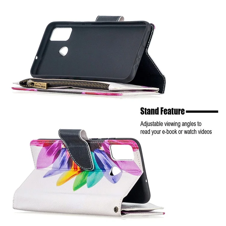 BF03 Pattern Printing Case Zipper Wallet Leather Cover for Honor 9X Lite - Colorful Petals