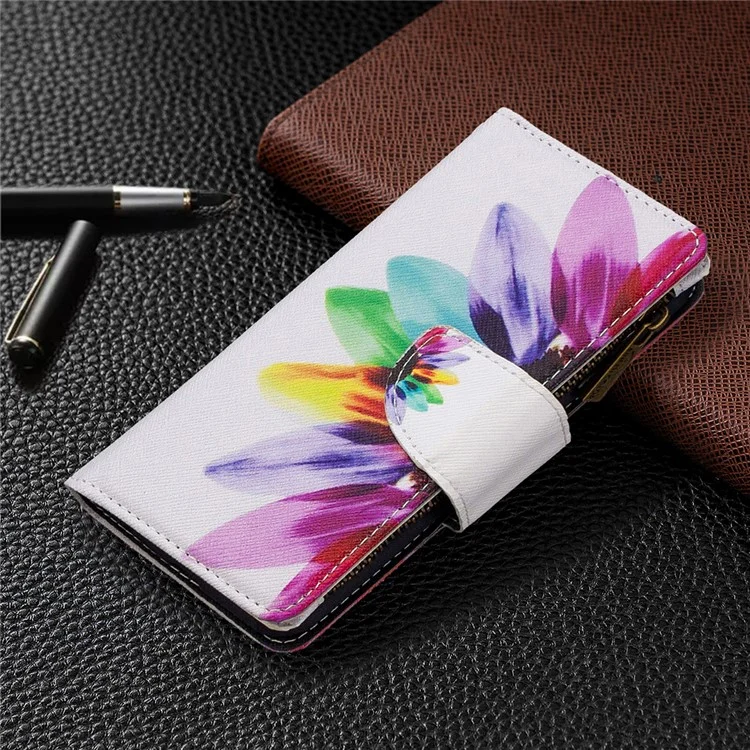 BF03 Pattern Printing Case Zipper Wallet Leather Cover for Honor 9X Lite - Colorful Petals