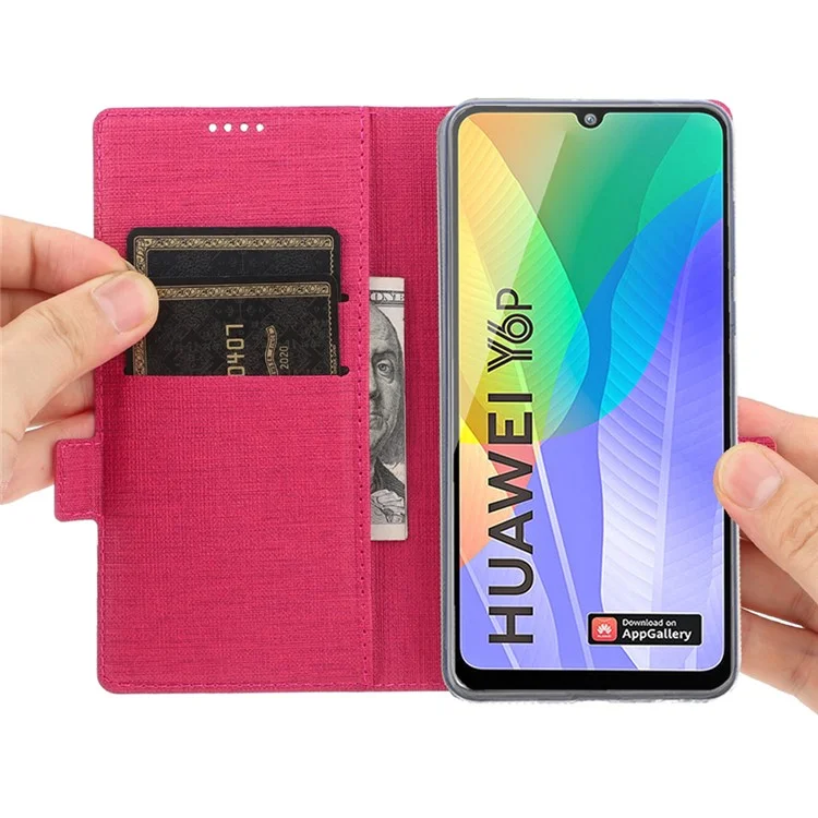 VILI DMK in Pelle Con Doppia Carta Copertura Per Cellulare in Stile Fibbia Laterale Per Huawei Y6p - Rosa