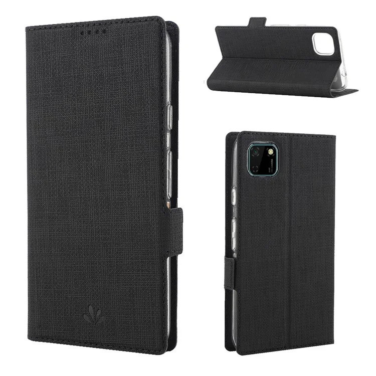 VILI DMK Cross Texture Double Magnetic Clasp Leather Wallet Case for Huawei Y5p/Honor 9S - Black