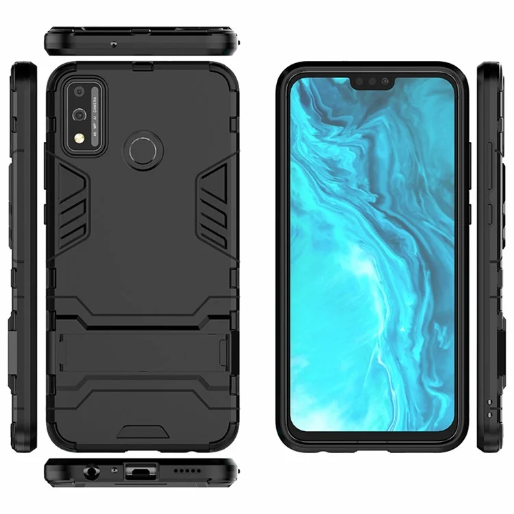 Plastic + TPU Hybrid Case with Kickstand for Honor 9X Lite - Black