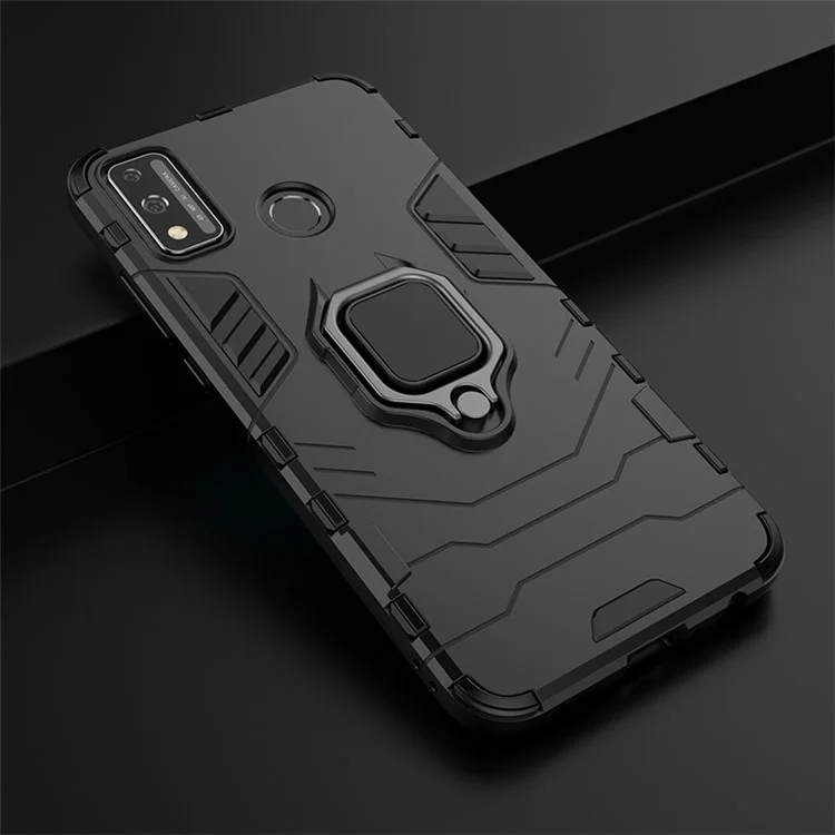 Ring Holder Kickstand Hybrid PC + TPU Combo Shell Case for Honor 9X Lite - Black