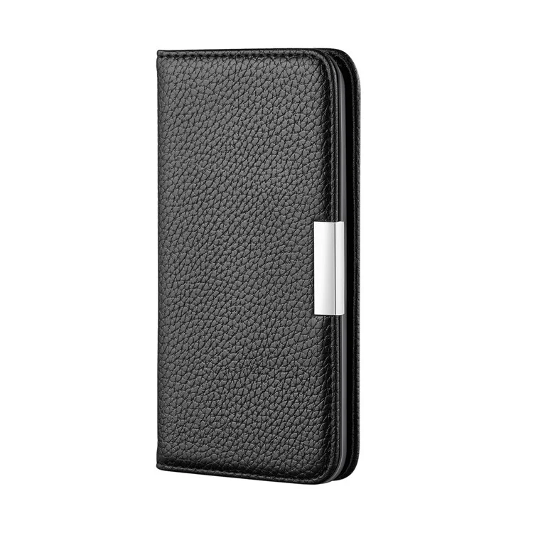 Litchi Skin Auto-absorbed Leather Stand Cover with Card Slots Shell for Huawei P40 Pro - Black