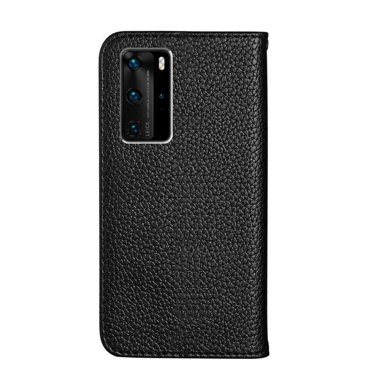 Litchi Skin Auto-absorbed Leather Stand Cover with Card Slots Shell for Huawei P40 Pro - Black