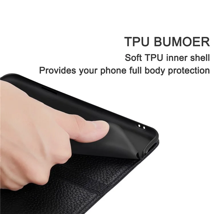 Couverture de Support en Cuir en Cuir de la Peau Litchi Auto-absorbée Avec Coque de Cartes Pour Huawei P40 Pro - le Noir