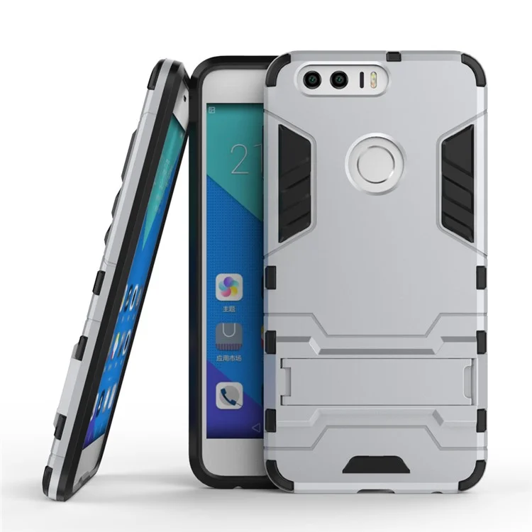 Solid PC + TPU Hybrid Case with Kickstand for Huawei Honor 8 - Silver
