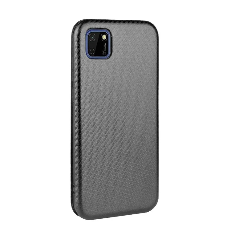 Case de Teléfonos Móviles de Cuero de Fibra de Carbono Absorbido Automáticamente Para Huawei Y5p - Negro