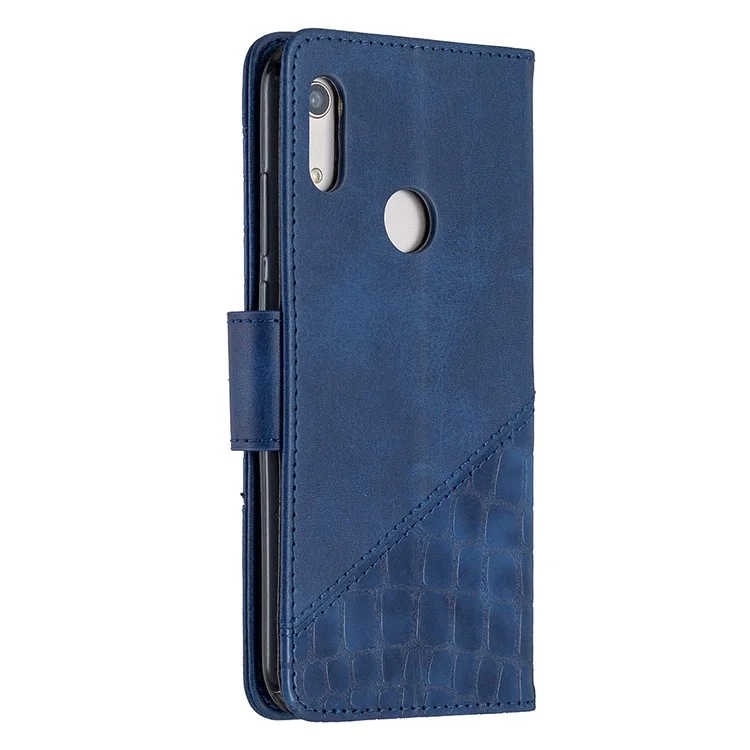 Krokodilleder-Textur, sortierte Farbenleder-Schale Brieftasche Handyhülle für Huawei Y6/Honor 8A - Blau