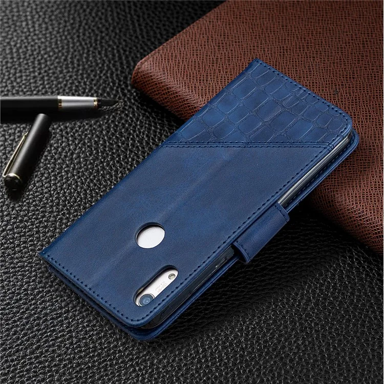 Krokodilleder-Textur, sortierte Farbenleder-Schale Brieftasche Handyhülle für Huawei Y6/Honor 8A - Blau