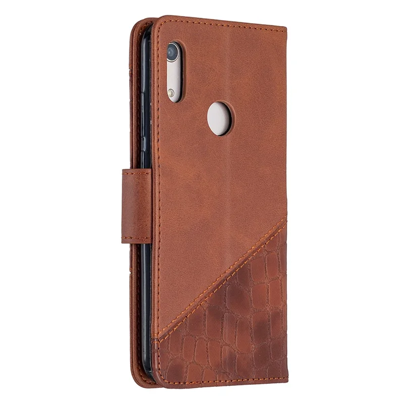 Crocodile Texture Assorted Color Leather Shell Wallet Phone Case for Huawei Y6/Honor 8A - Brown