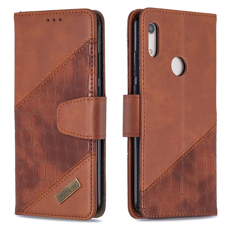 Crocodile Texture Assorted Color Leather Shell Wallet Phone Case for Huawei Y6/Honor 8A - Brown