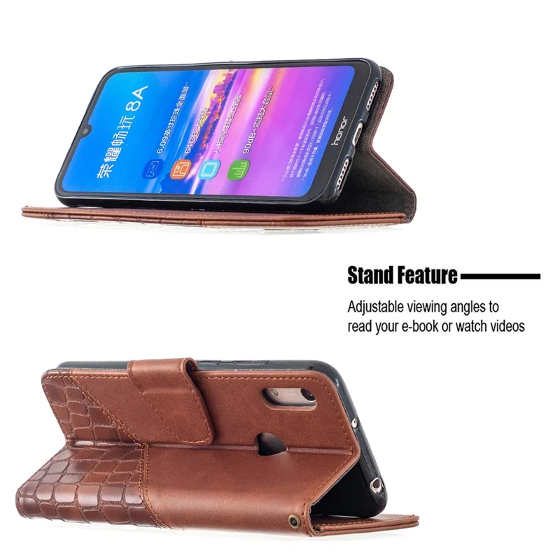 Crocodile Texture Assorted Color Leather Shell Wallet Phone Case for Huawei Y6/Honor 8A - Brown