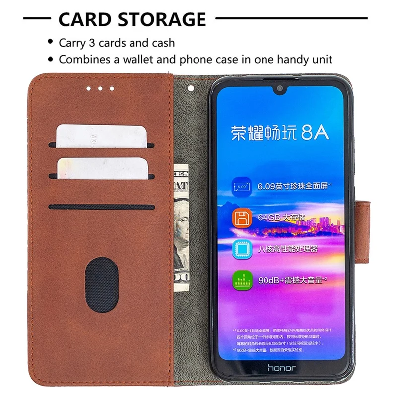 Crocodile Texture Assorted Color Leather Shell Wallet Phone Case for Huawei Y6/Honor 8A - Brown