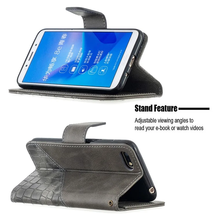 Funda protectora de piel con textura de cocodrilo en color surtido para Huawei Y5 (2018)/Y5 Prime (2018)/Honor 7s/Honor Play 7 - Gris