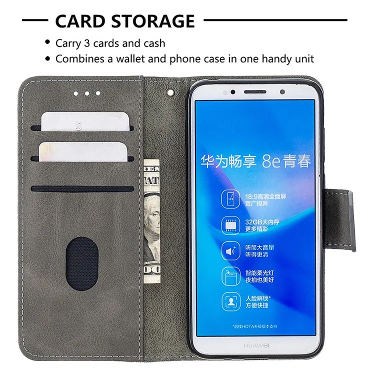 Funda protectora de piel con textura de cocodrilo en color surtido para Huawei Y5 (2018)/Y5 Prime (2018)/Honor 7s/Honor Play 7 - Gris
