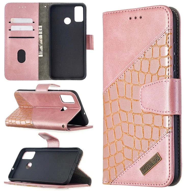 Assorted Color Crocodile Texture Leather Wallet Stand Case Phone Cover for Honor 9X Lite - Rose Gold