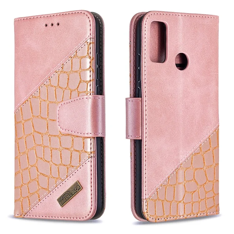 Assorted Color Crocodile Texture Leather Wallet Stand Case Phone Cover for Honor 9X Lite - Rose Gold