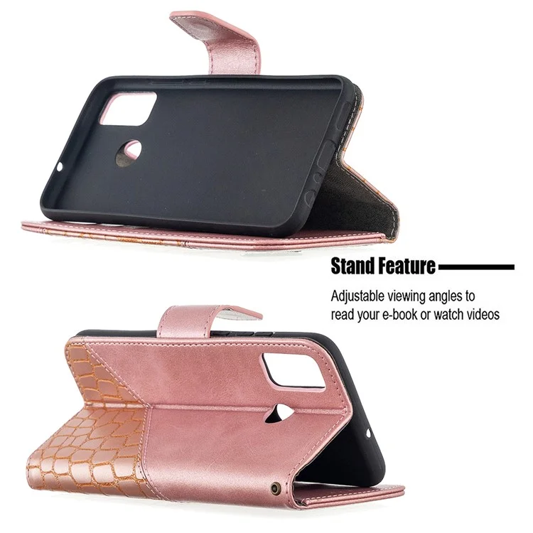 Assorted Color Crocodile Texture Leather Wallet Stand Case Phone Cover for Honor 9X Lite - Rose Gold