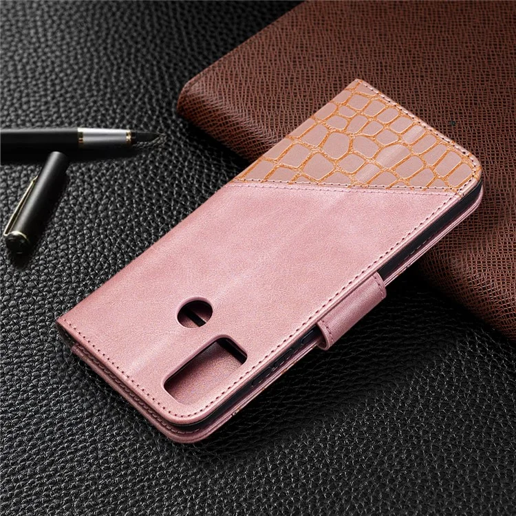 Assorted Color Crocodile Texture Leather Wallet Stand Case Phone Cover for Honor 9X Lite - Rose Gold
