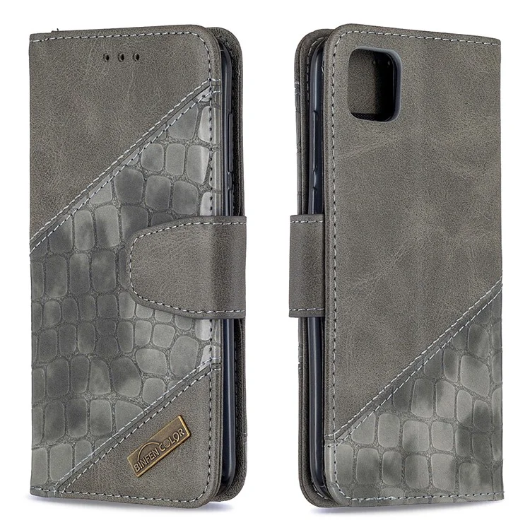 Copertura Del Telefono Cellulare Di Cuoio Di Coccodrillo Di Colore Assortito Per Huawei Y5P / Onore 9s - Grigio