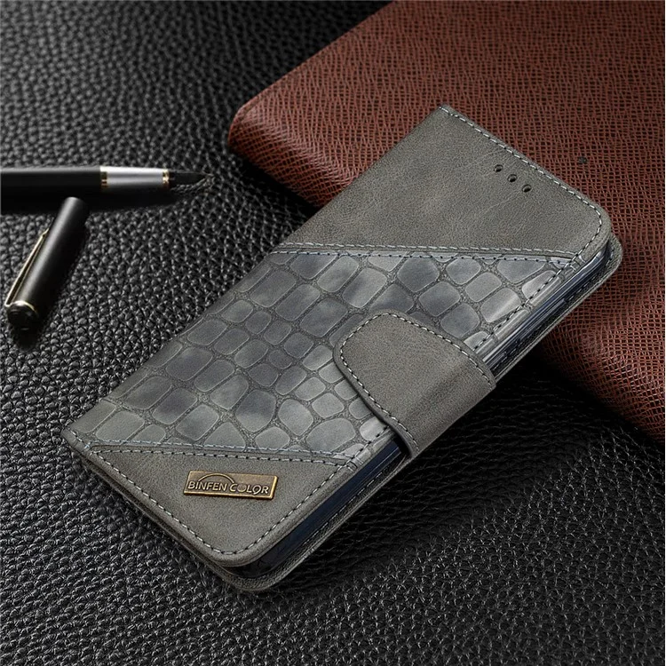 Copertura Del Telefono Cellulare Di Cuoio Di Coccodrillo Di Colore Assortito Per Huawei Y5P / Onore 9s - Grigio