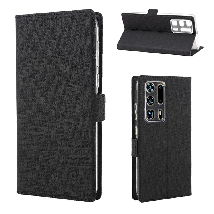 VILI DMK Cross Texture Double Magnetic Clasp Leather Wallet Stand Case for Huawei P40 Pro Plus - Black