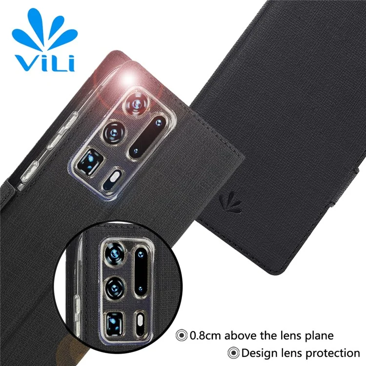 VILI DMK Cross Texture Double Magnetic Clasp Leather Wallet Stand Case for Huawei P40 Pro Plus - Black