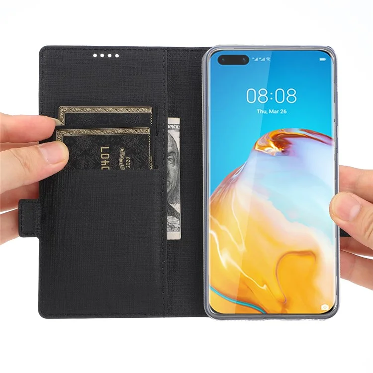 Vili DMK Cross Textur Doppelmagnetverschluss Leder Brieftasche Hülle Für Huawei P40 Pro Plus - Schwarz