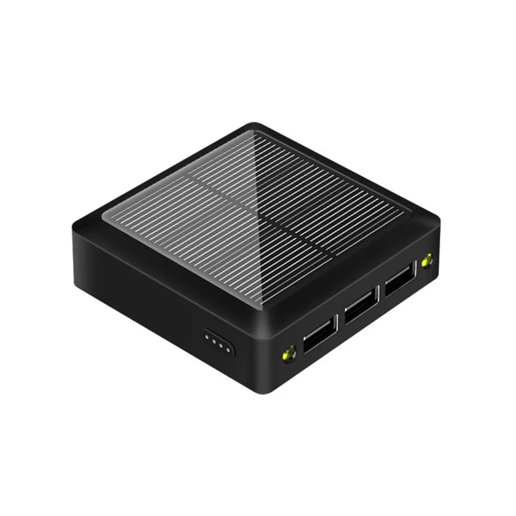 10000mAh 3 Ports USB Mini Banque D'énergie Solaire Avec Type-C + Micro USB Double Entrée - le Noir