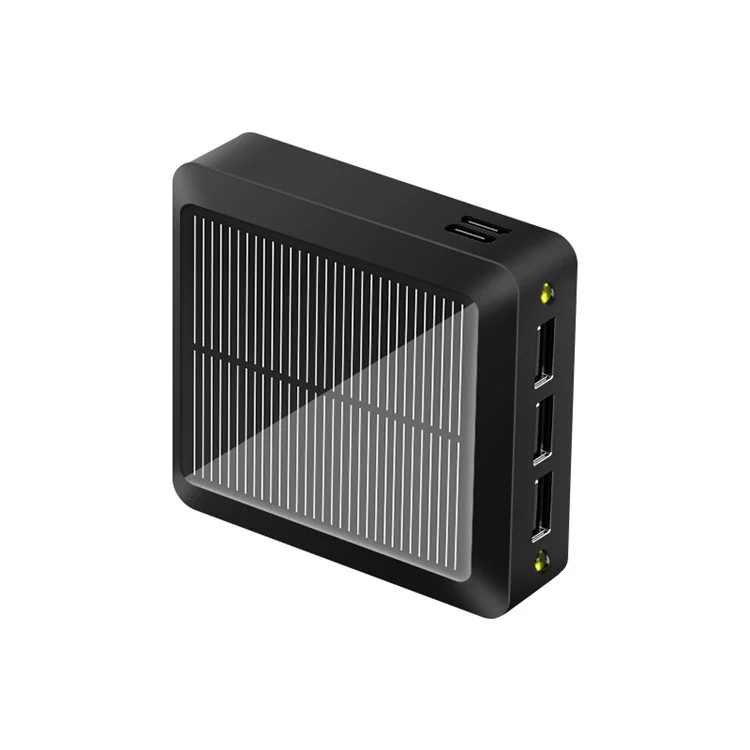 Batterie Externe Solaire 10000mAh 3 Ports USB avec Type-C + Entrée Micro USB Double - Noir