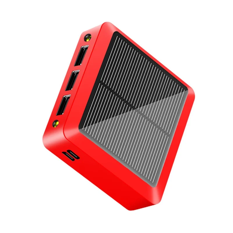 10000mAh 3 USB Ports Mini Solar Power Bank with Type-C + Micro USB Dual Input - Red