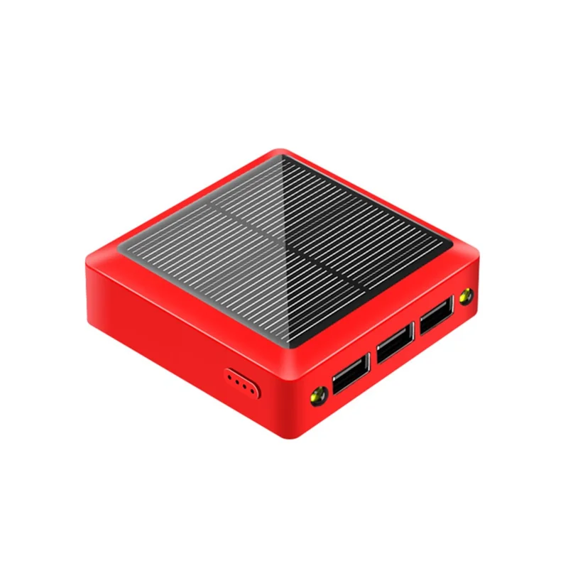 10000mAh 3 USB Ports Mini Solar Power Bank with Type-C + Micro USB Dual Input - Red
