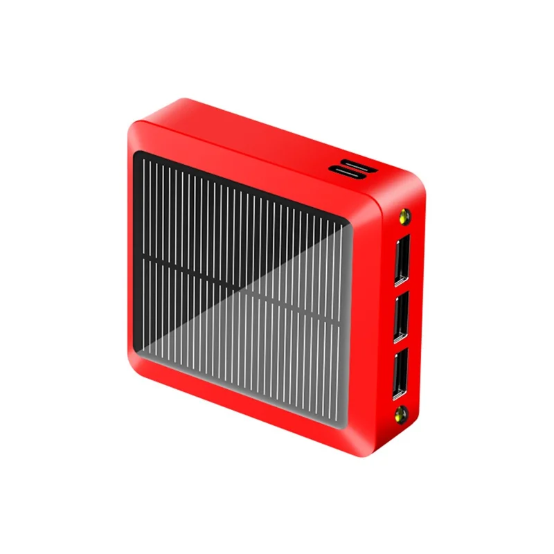 10000mAh 3 USB Ports Mini Solar Power Bank with Type-C + Micro USB Dual Input - Red