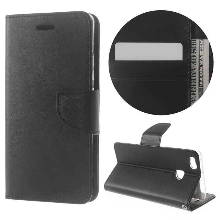 MERCURY GOOSPERY Bravo Diary Leather Wallet Case for Huawei P9 Lite - Black