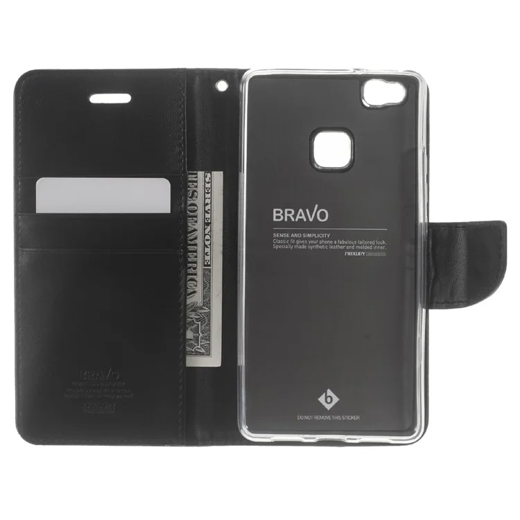 MERCURY GOOSPERY Bravo Diary Leather Wallet Case for Huawei P9 Lite - Black