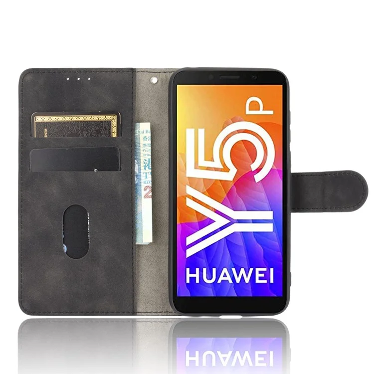 Skin-touch Wallet Stand Leder Telefonabdeckung Hülle Für Huawei Y5p - Schwarz