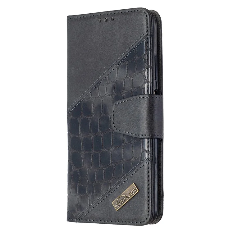 Crocodile Skin Assorted Color Leather Wallet Phone Cover for Huawei P40 Lite 4G - Black