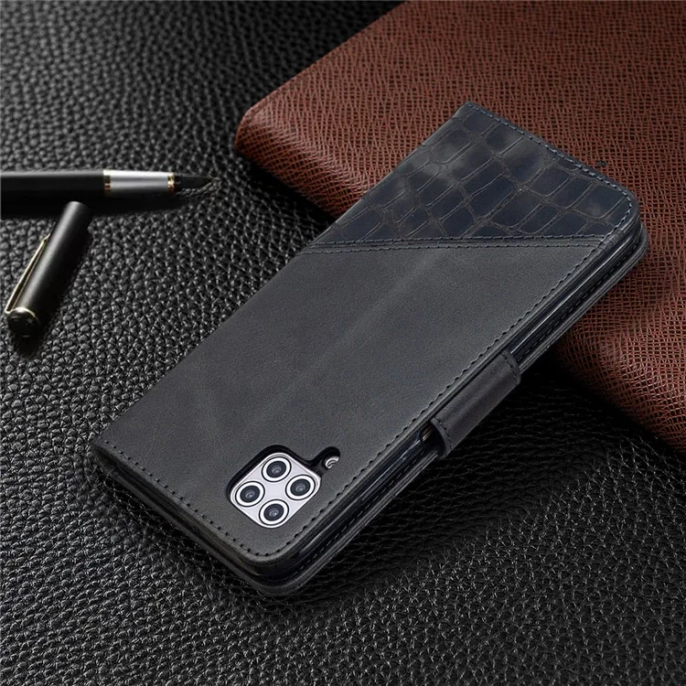 Crocodile Skin Assorted Color Leather Wallet Phone Cover for Huawei P40 Lite 4G - Black