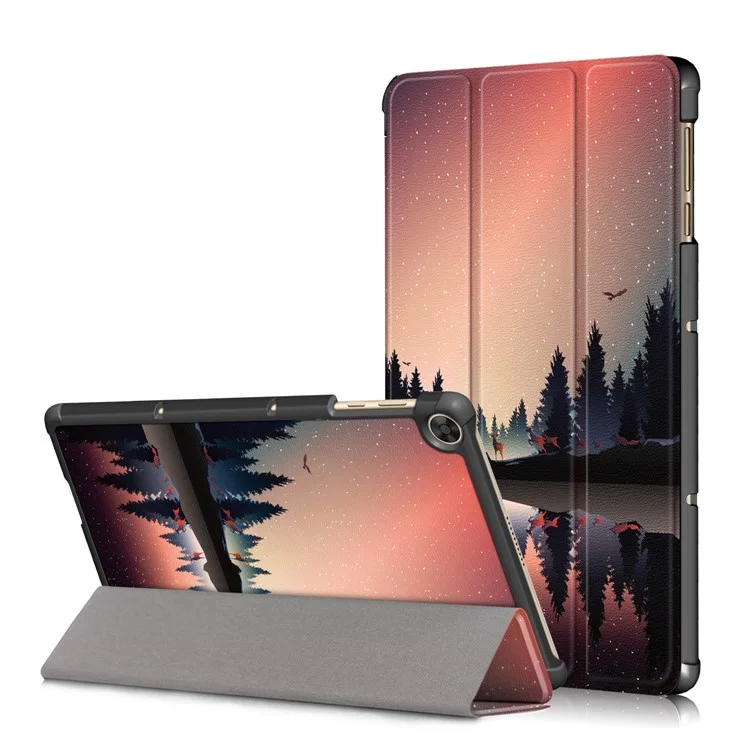 Printing Surface Tri-fold Leather Tablet Cover for Huawei MatePad T10S/Honor 6 - Tree and River