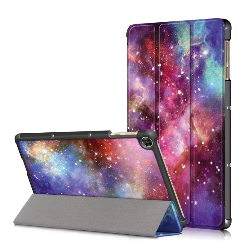 Printing Surface Tri-fold Leather Tablet Cover for Huawei MatePad T10S/Honor 6 - Cosmic Space
