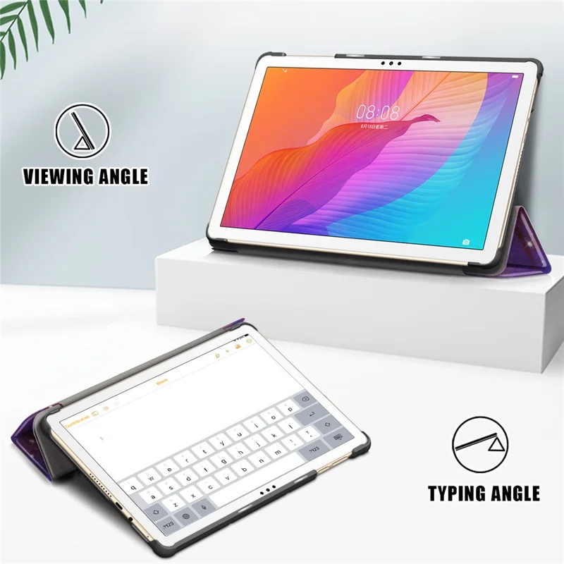 Printing Surface Tri-fold Leather Tablet Cover for Huawei MatePad T10S/Honor 6 - Cosmic Space