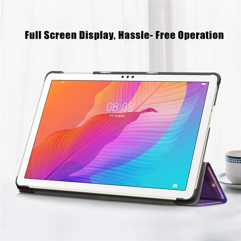 Printing Surface Tri-fold Leather Tablet Cover for Huawei MatePad T10S/Honor 6 - Cosmic Space