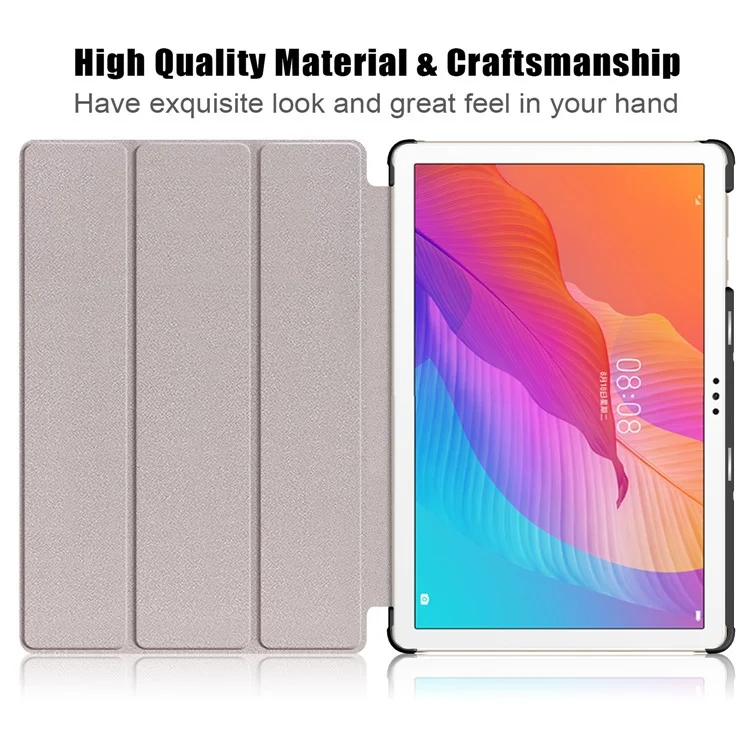 Printing Surface Tri-fold Leather Tablet Cover for Huawei MatePad T10S/Honor 6 - Peach Blossom