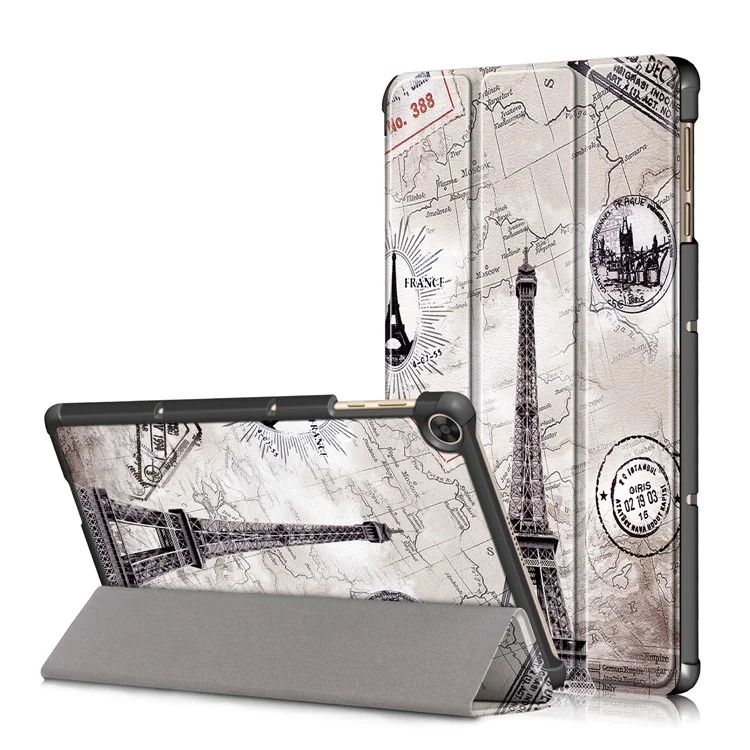 Printing Surface Tri-fold Leather Tablet Cover for Huawei MatePad T10S/Honor 6 - Eiffel Tower