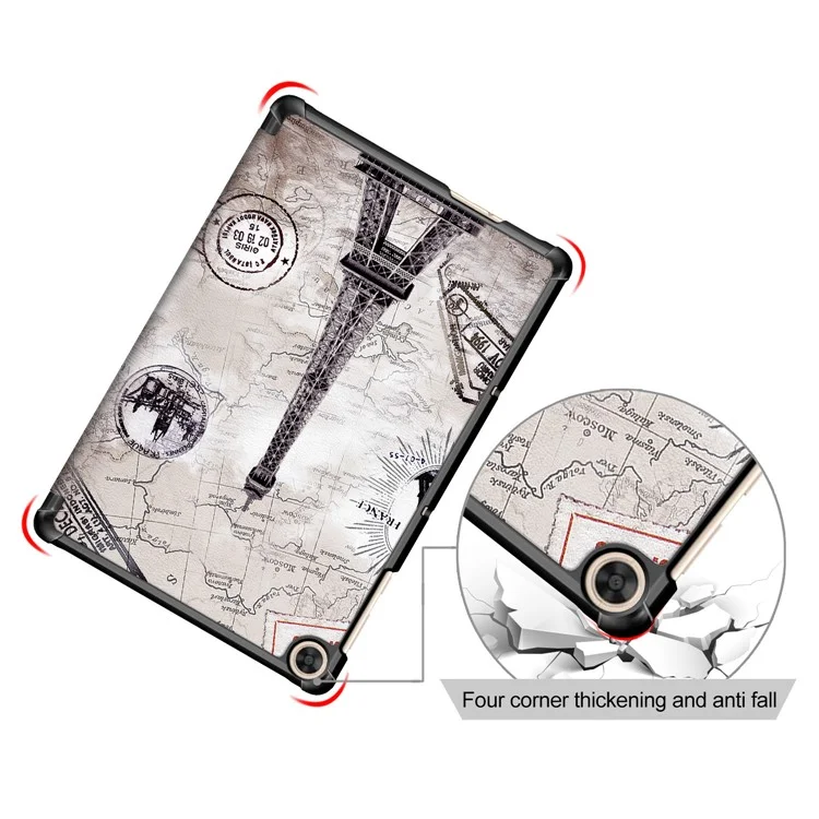 Printing Surface Tri-fold Leather Tablet Cover for Huawei MatePad T10S/Honor 6 - Eiffel Tower