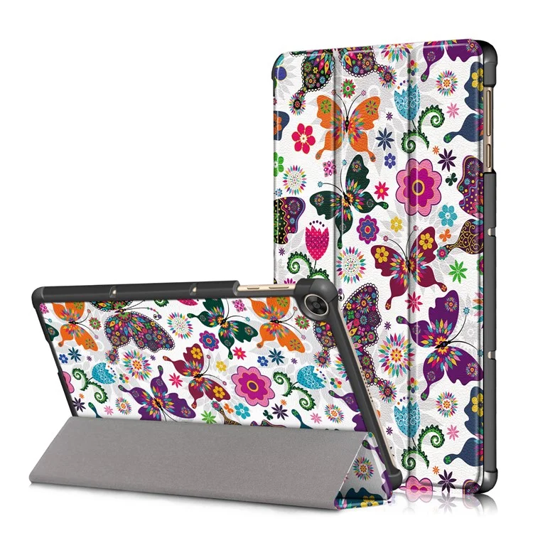 Printing Surface Tri-fold Leather Tablet Cover for Huawei MatePad T10S/Honor 6 - Butterflies and Flowers