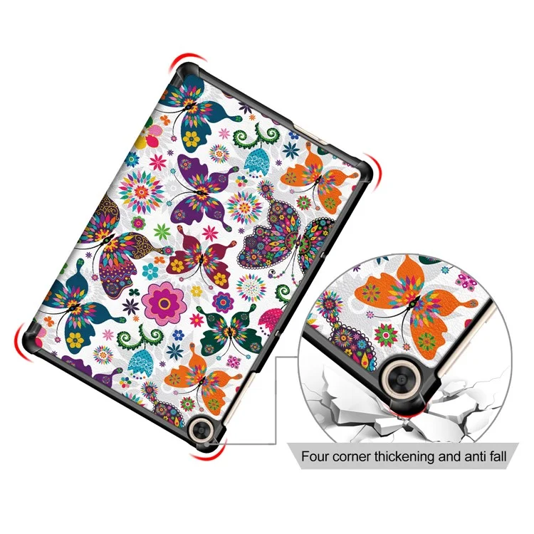 Printing Surface Tri-fold Leather Tablet Cover for Huawei MatePad T10S/Honor 6 - Butterflies and Flowers