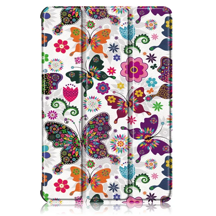 Printing Surface Tri-fold Leather Tablet Cover for Huawei MatePad T10S/Honor 6 - Butterflies and Flowers