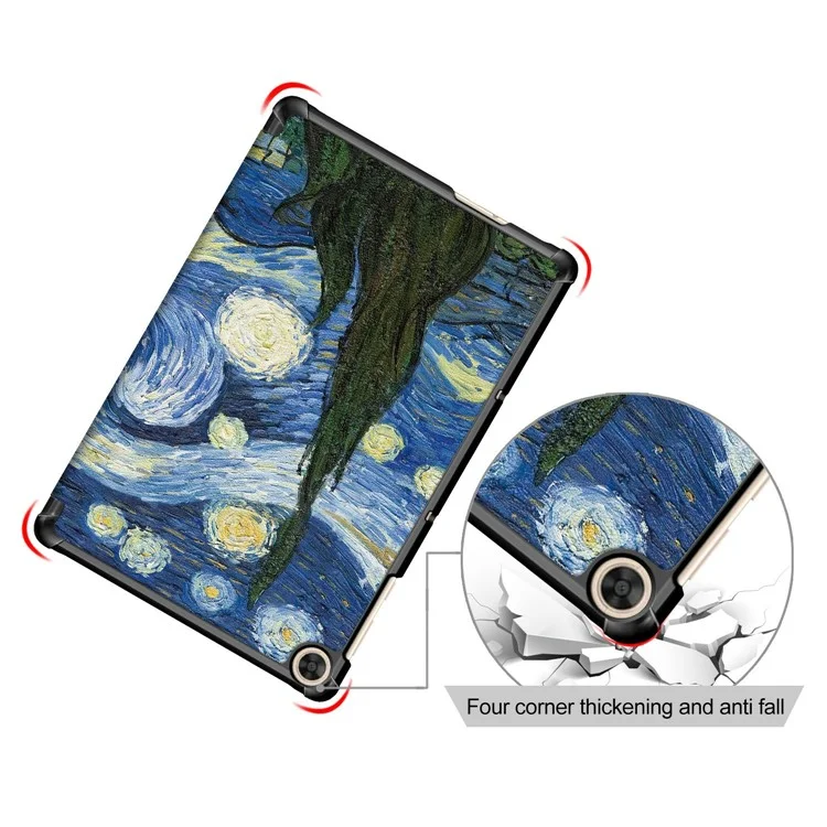 Printing Surface Tri-fold Leather Tablet Cover for Huawei MatePad T10S/Honor 6 - Painting Pattern