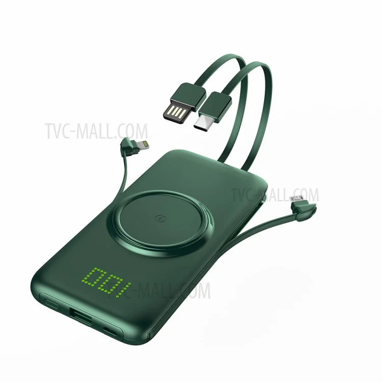 CYKE P1 10000mAh (with Cable) Display Cell Phone Wireless Power Bank - Green